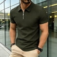 thumbnail image 2 of FRSASU Men's Zipper Polo Shirts Short Sleeve Textured Knit Polo Shirts Regular Fit Casual Stretchy Golf Shirts Army Green, 2 of 9