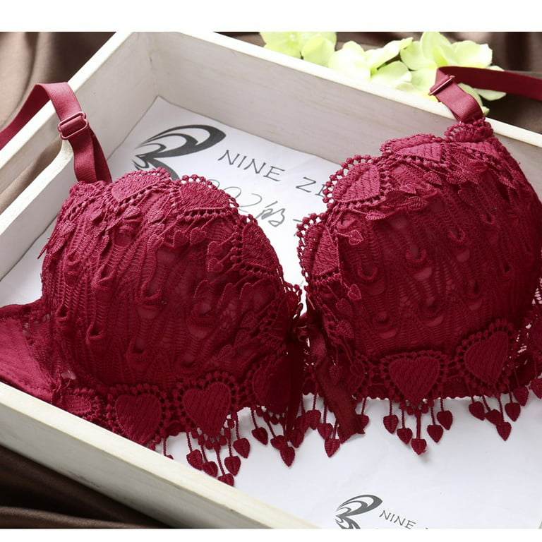 Retro Golden Embroidery Push Up Bra Sexy Red Lingerie Lace Deep V Brassiere  A B C Cup Thick Cotton Women Underwear Female Bras - AliExpress