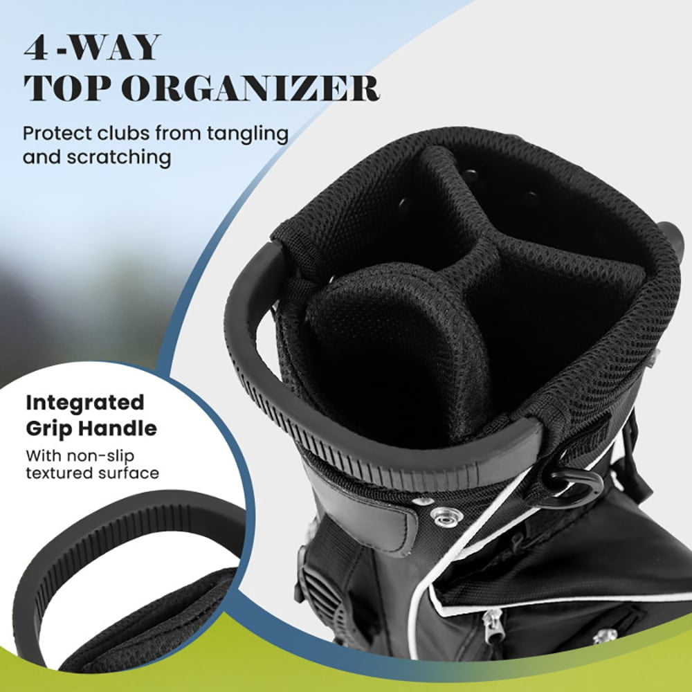 Aimee Lii Golf Stand Cart Bag with 4 Way Divider Carry Organizer Pockets, Outdoor Exercise for Sports Lovers-Black