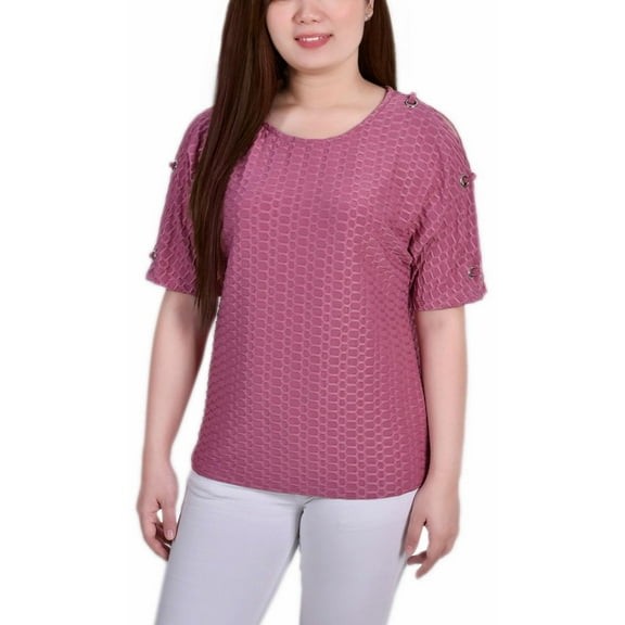 NY Collection Womens Petites Honeycomb Embellished Blouse