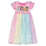 Disney Princess Girls Nightgown Dress Up Fantasy Pajama Gown For Toddlers, Rainbow