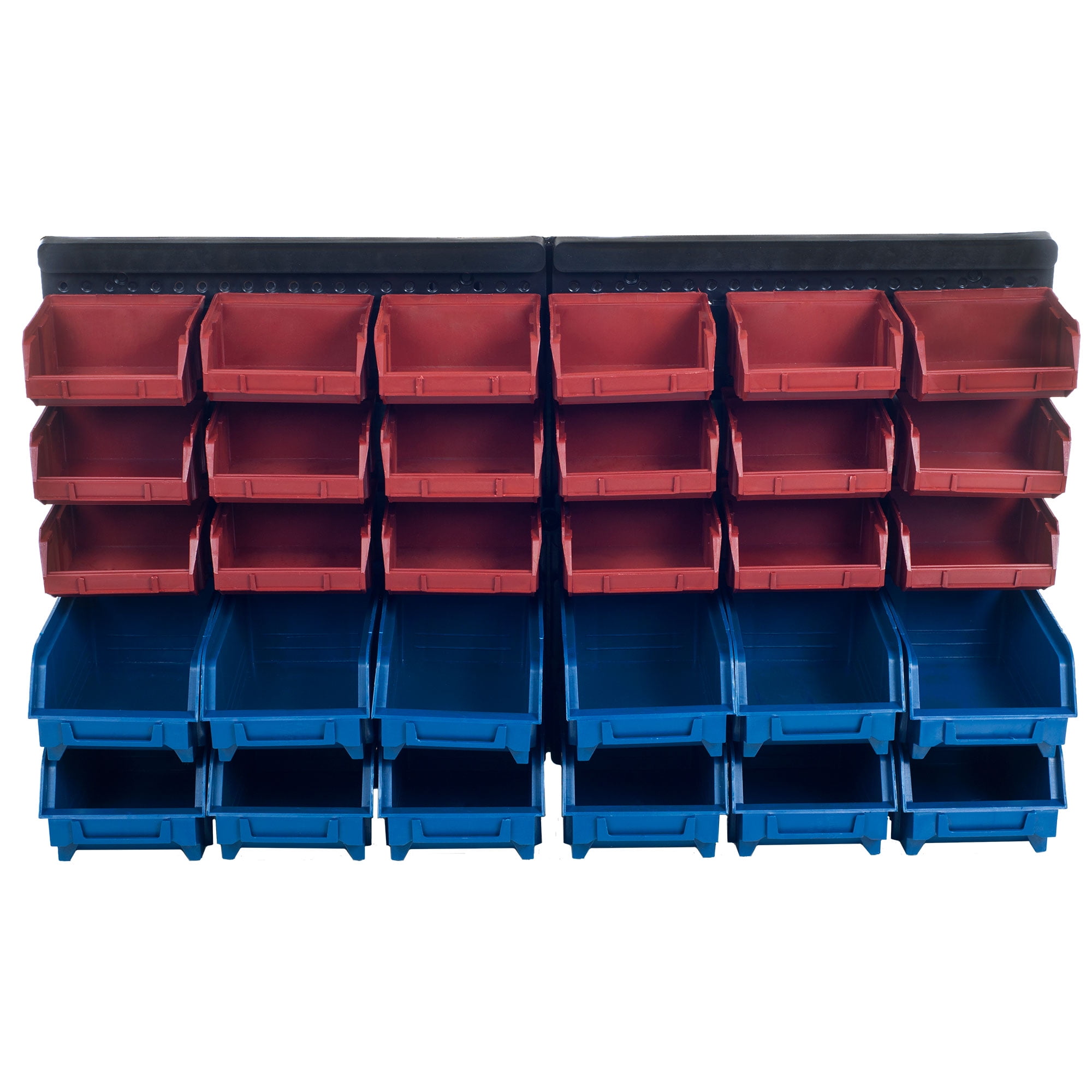 Wall-Mounted Garage Storage Bins - 30-Compartment Garage Organization,  Craft Storage, Tool Box Organizer Unit (Black/Red/Blue) by Stalwart