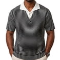 thumbnail image 5 of Josdec Men's Fake Two-Piece Polo Shirt Striped Knit Short Sleeve V-Neck Collar Casual Summer Top for Office & Daily Wear M-XXXL, 5 of 5