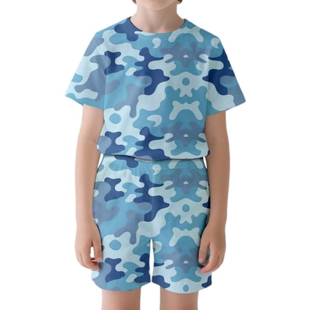 Wxolcjlv Big Boys Summer Camo Outfits Short Sleeve Top and Shorts for Outdoor Training