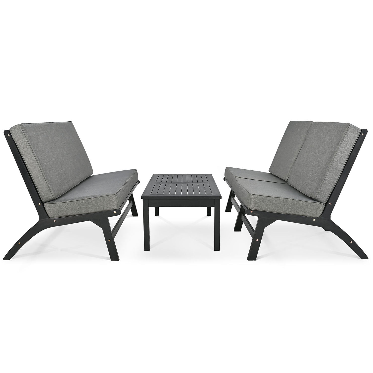 Kadyn 4-Piece V-shaped Seats Set, 2 Single Chairs,1 Rectangular Table,Double Chair, Solid Wood Outdoor Sofa for Garden, Black+ Gray