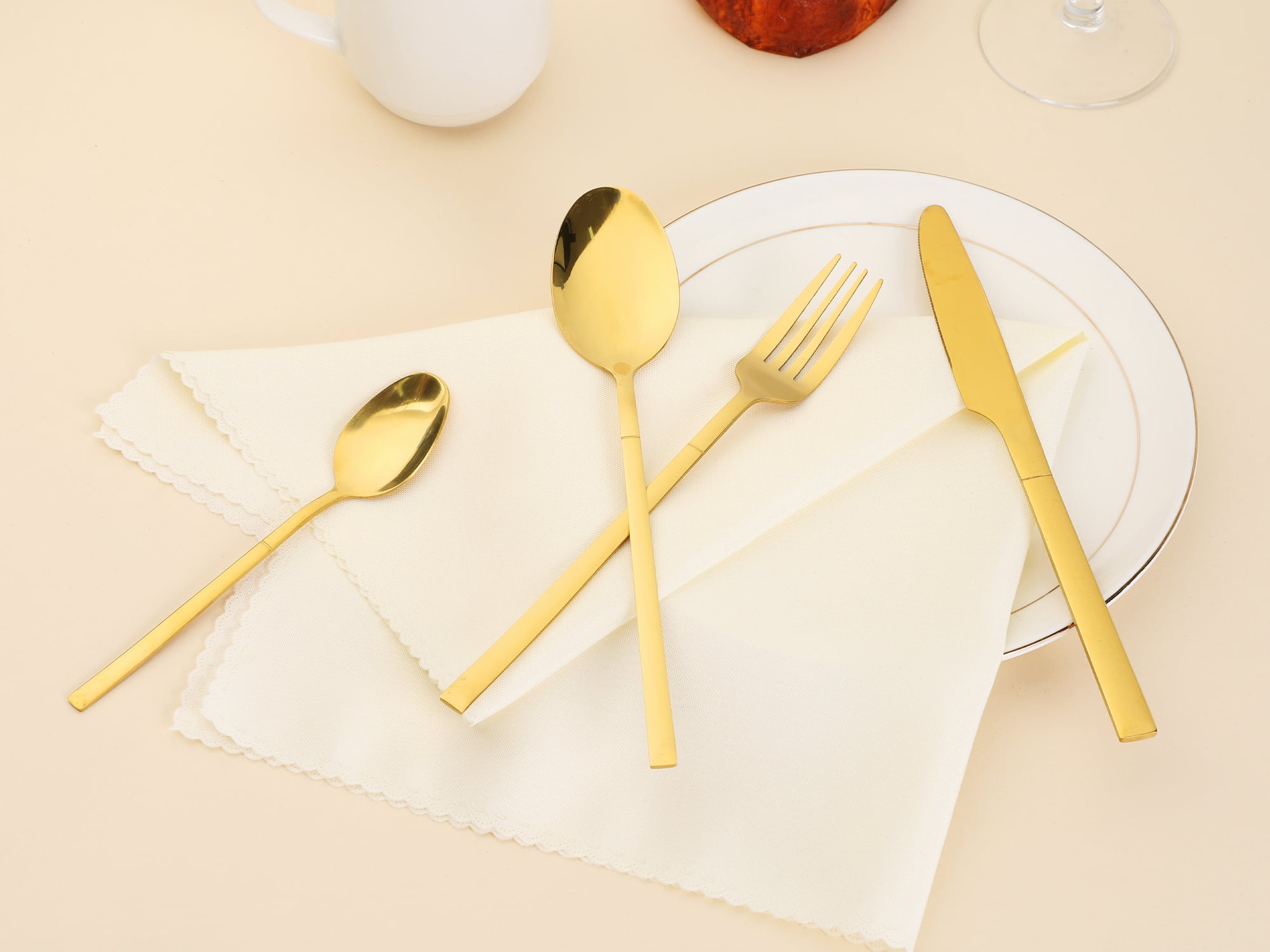 Unique Bargains 24 Piece Silverware Set Stainless Steel Flatware Set for 6 Gold
