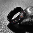 thumbnail image 4 of 8mm Hammer Pattern Electric Black Tungsten Carbide Ring Inlaid Black Sand Bottom Fire Color Broken Opal, 4 of 5