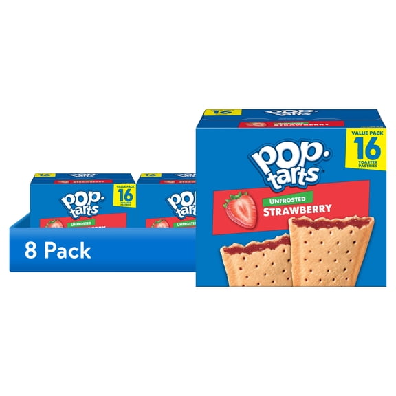 (8 pack) Pop-Tarts Unfrosted Strawberry Toaster Pastries, Breakfast Foods, Shelf-Stable, 27 oz (16 Count)