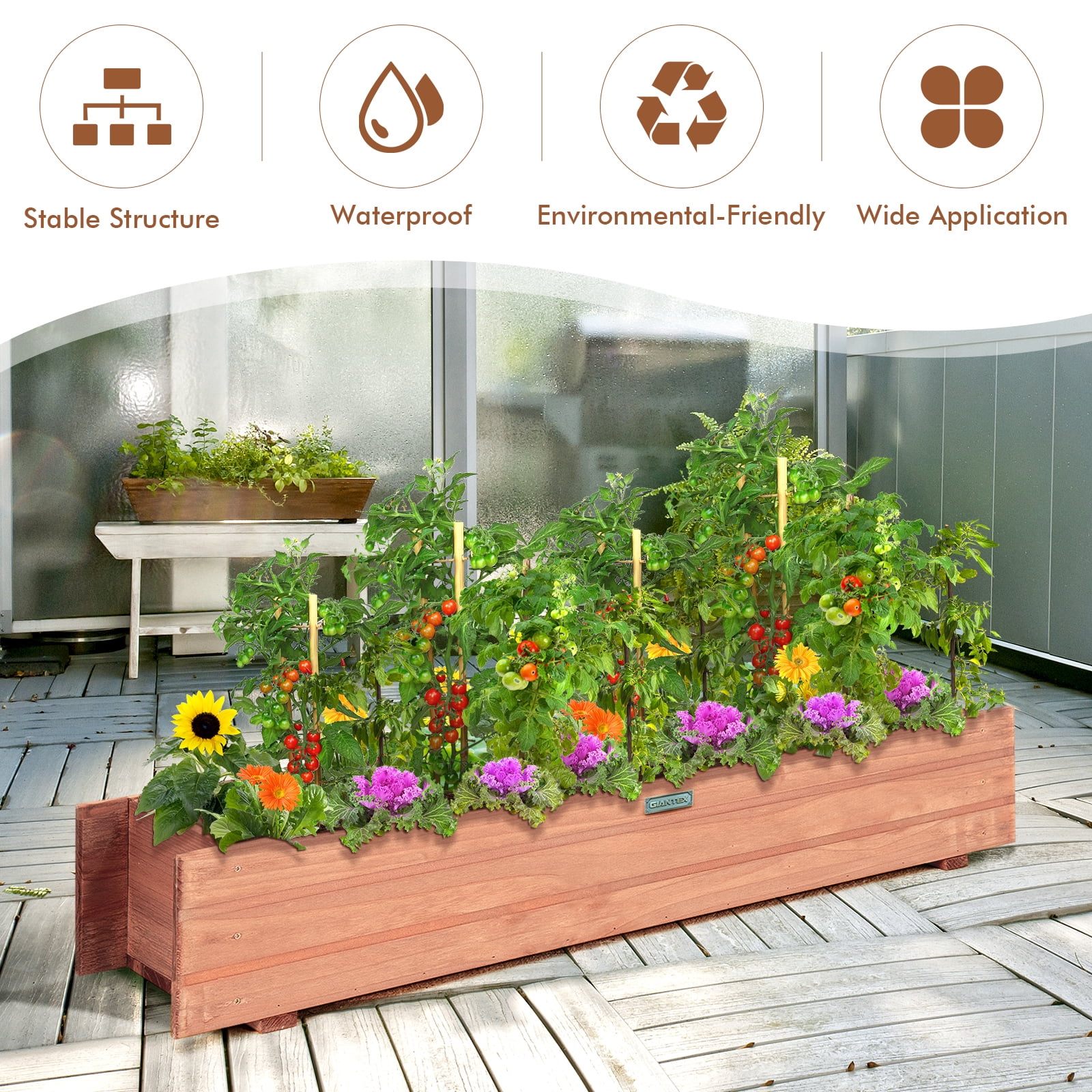 Costway 36 Inch Wooden Flower Planter Box Garden Yard Decorative Window Box Rectangular
