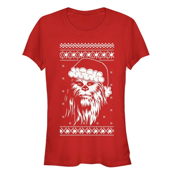 Junior's Star Wars Ugly Christmas Chewbacca Santa Graphic Tee Red X Large