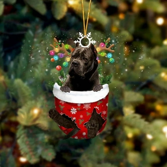 Acrylic 2D FLAT Cane Corso In Snow Pocket Christmas Ornament