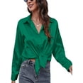 thumbnail image 5 of Frontwalk Women Blouse Lapel Neck Shirts Long Sleeve Tops Holiday Casual Tunic Shirt Button Down Green S, 5 of 7