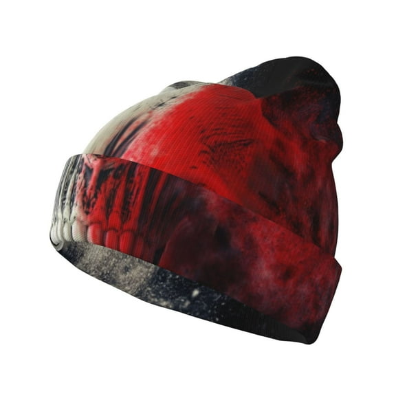 Hirioo Red And White Screaming Demon Skull for Men's Knit Cuffed Beanie for Outdoor Activities Unisex