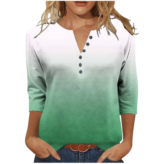 Dxzfnsa 3/4 Length Sleeve Womens Tops Womens 3/4 Length Sleeve Tops 2025 Summer V Neck Tee Shirts Dressy Casual Work Tunic Blouses Spring Clothes S-3XL