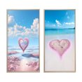 thumbnail image 2 of Designart "Glorious Pink Heart Amidst Tropical Beach III" Beach Framed Wall Art Set Of 2 - Coastal Pink Framed Canvas Set For Living Room Decor, 2 of 6