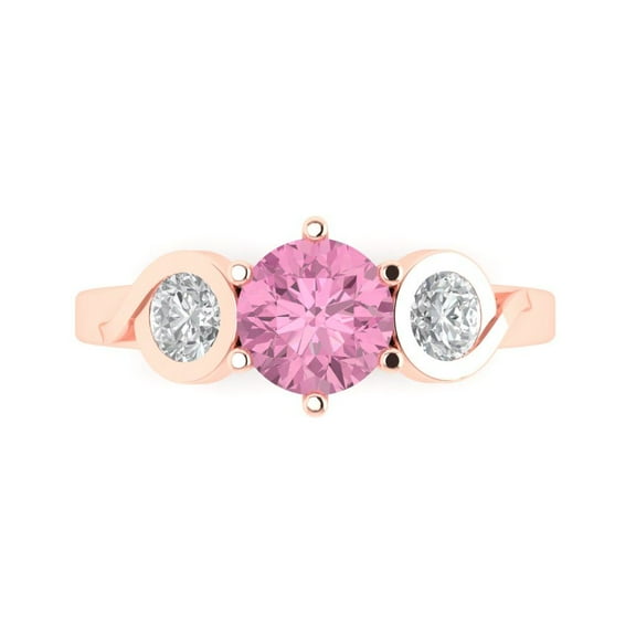 Three-Stone Engagement Ring for Women - 1.72ct Simulated Pink Diamond in 18K Rose Gold Promise Ring