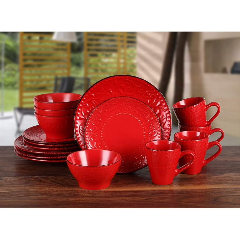 Lorren Home Trends LH526 16 Piece Stoneware Scroll Dinnerware Set