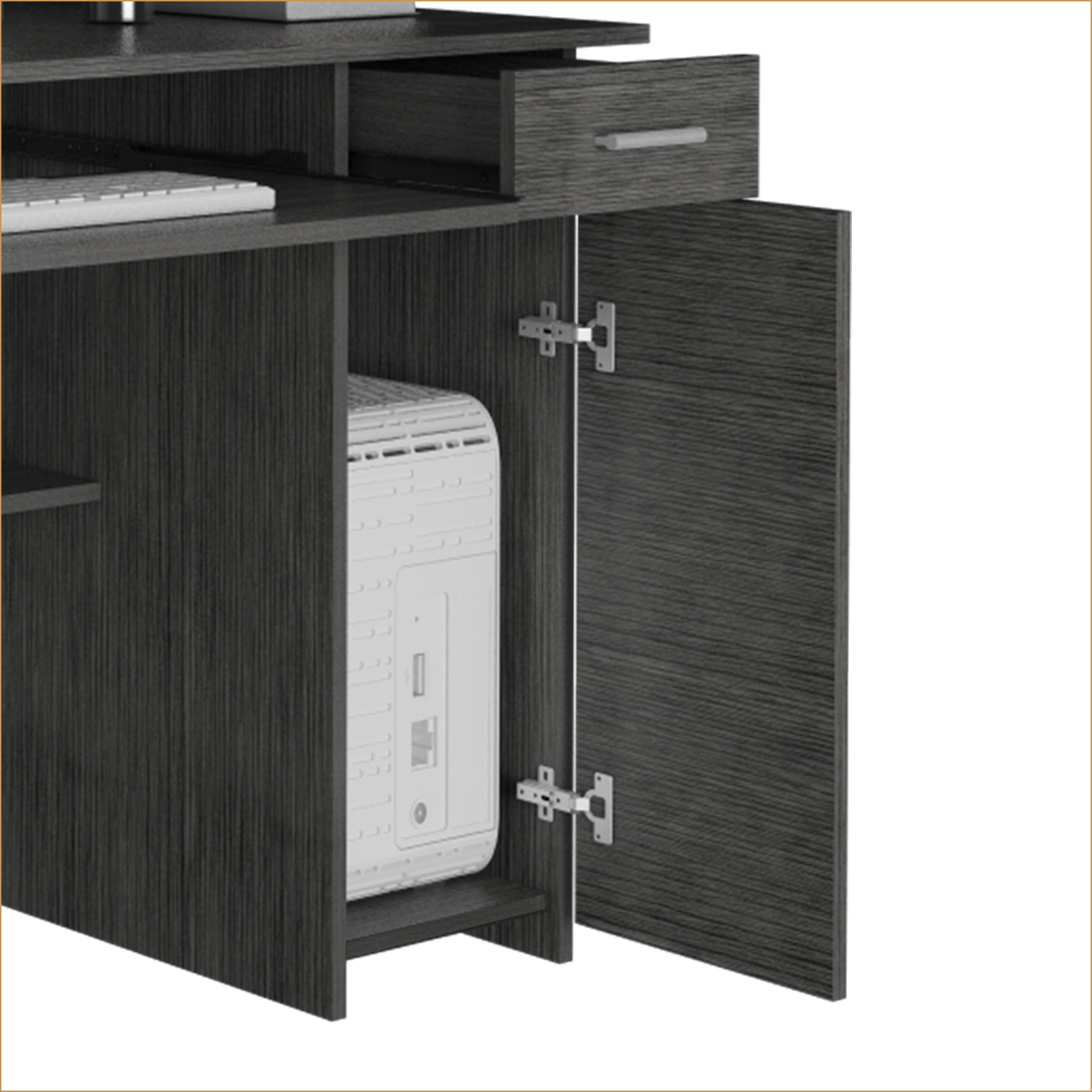Desks: Weston Two Writing Computer Desk with Hutch, Drawer, Cabinet & 6 Shelves | 43.3"W x 22.9"D | Particle Board