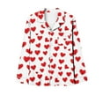 thumbnail image 4 of FDGIU Women Cute Heart Print Pajamas - 2 Piece Set Long Sleeve Sleepwear Button Down, 4 of 6