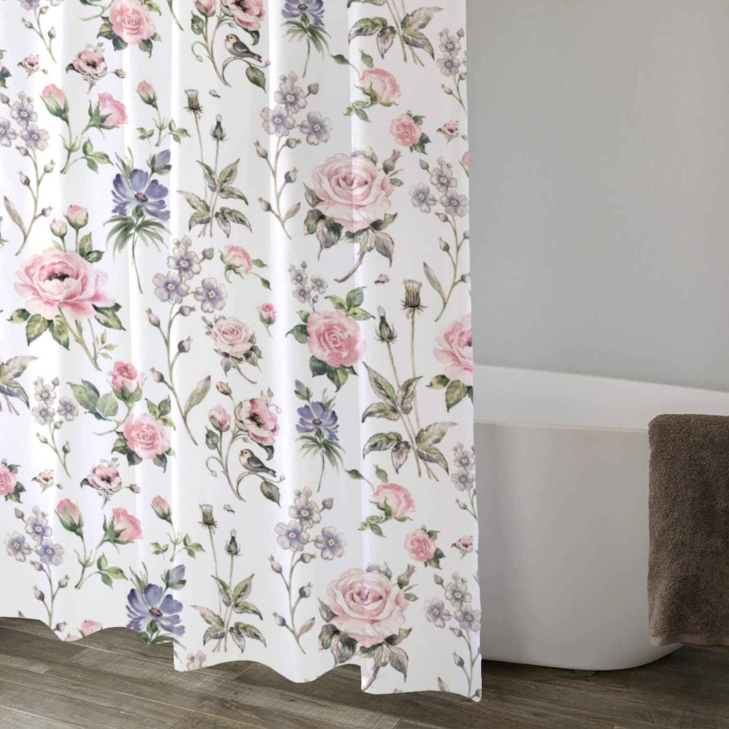 Retro Flower Vintage Rose Floral Shower Curtain Wildflowers Washable Waterproof Fabric Bath Curtains Set for Bathroom with 12 Hooks Decor Art - 72"X72"