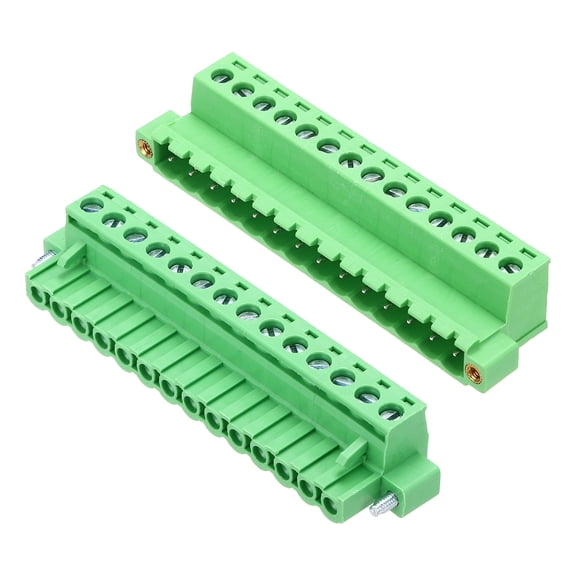 Uxcell 1Set PCB Terminal Block, 300V 10A Male&Female 14 Pin 5.08mm Distance PCB Screw Mount Terminal Block Connector for Industrial Use, Electronic Projects, Green