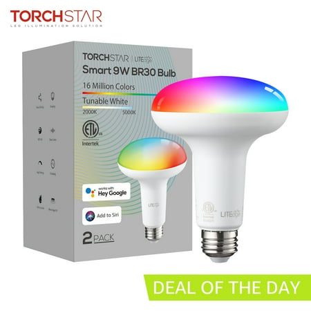 

TORCHSTAR 2 Pack BR30 Smart Flood Light Bulbs WiFi & Bluetooth 60W Equiv Color Changing E26 Base