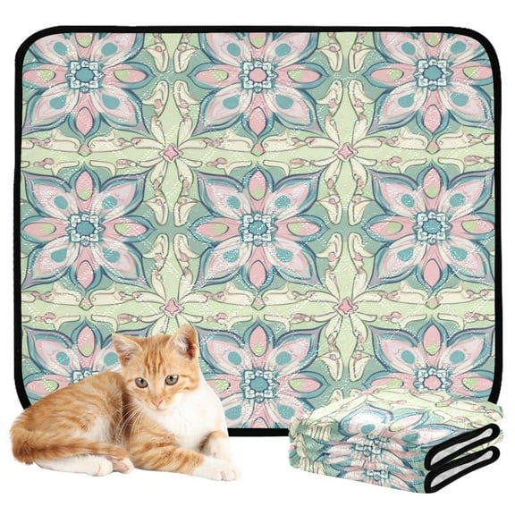 Qxltty Persian Style Motifs Cat litter Pads Pet Set of 3 Diaper Mats Center Anti-leakage Layer Absorbent Soft and Comfortable