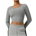 thumbnail image 2 of VgaVtl Women T Shirts Long Sleeve Fall Winter Cropped Womans Tops Gray Slim Plain Fitness Casual Shirts,L, 2 of 6