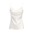 thumbnail image 5 of Women Silk Satin Camisole Top Sleeveless Spaghetti Strap Lace Trim Cami Top Tank Top Streewear White, 5 of 5
