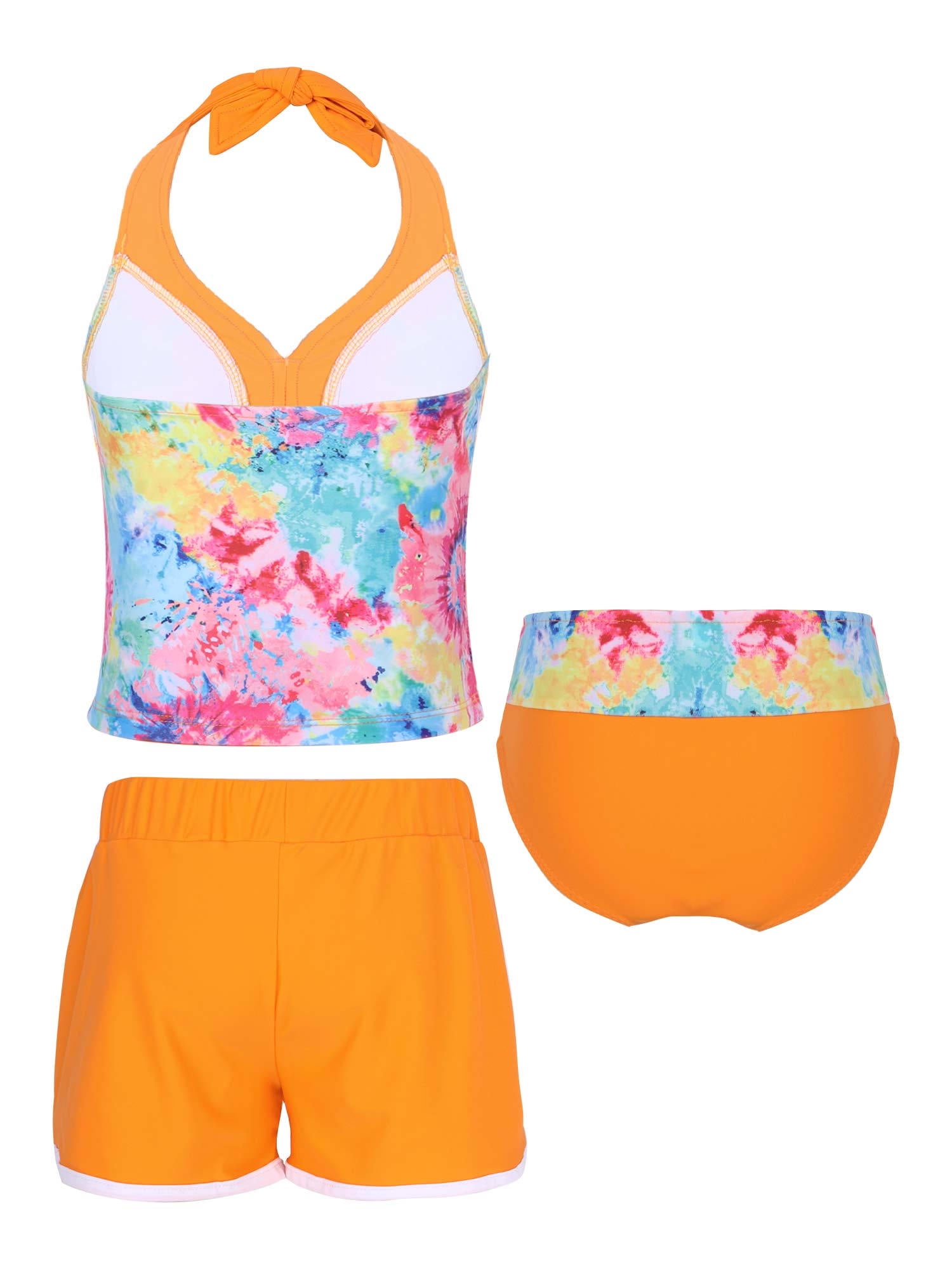 iiniim Kids Girls 3 Pcs Swimsuit Floral Halter Swim Top+Triangle Brief