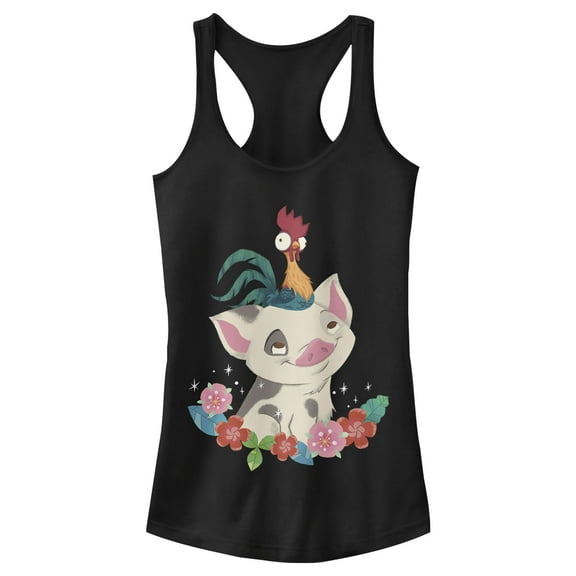 Junior's Moana Pua HeiHei Flowers Racerback Tank Top