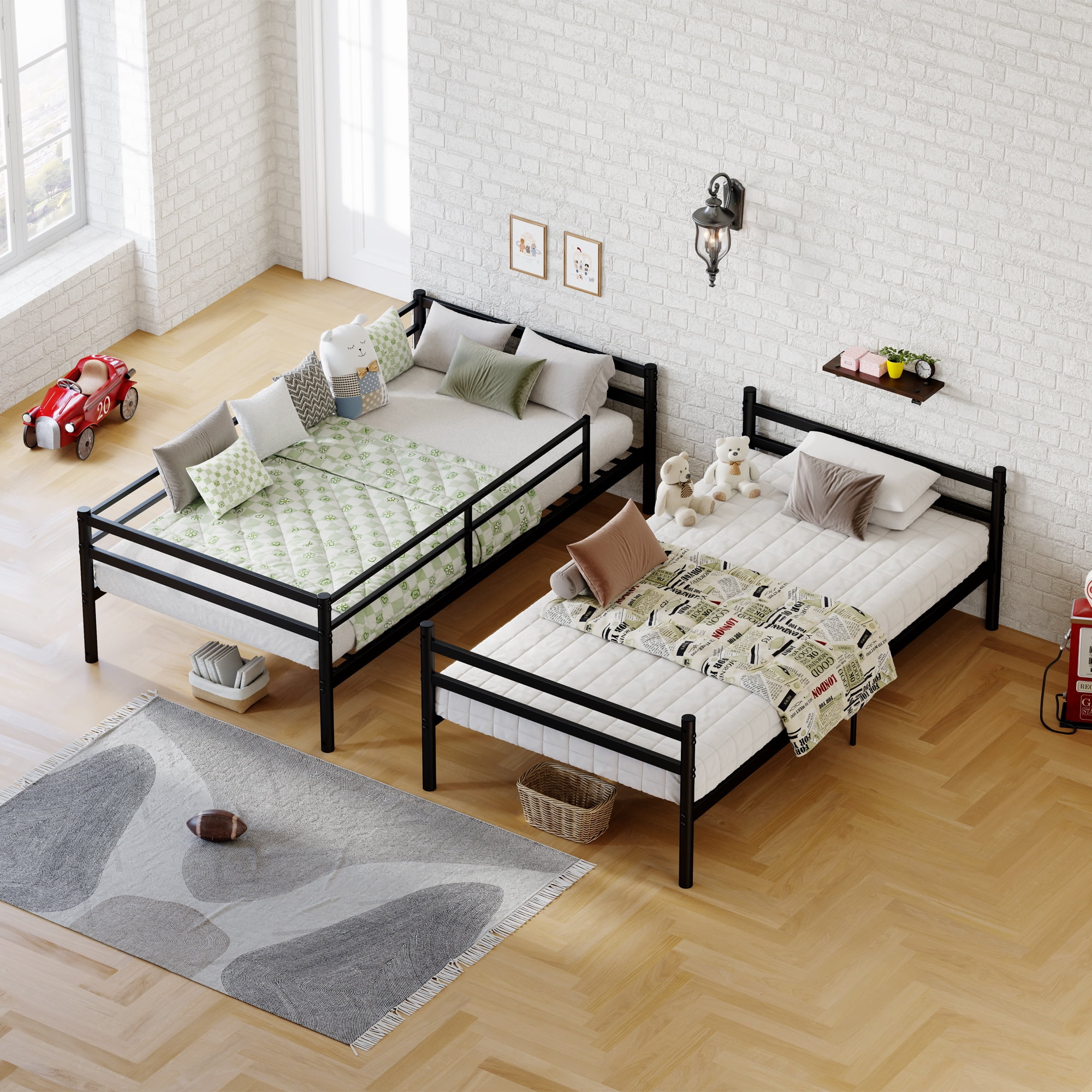Mintazer Convertible Twin Over Twin Metal Bunk Bed, Separable into 2 Single Twin Beds, Black