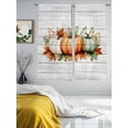 thumbnail image 3 of Thanksgiving Green Orange Pumpkin Sheer Curtains 72 inches Long, Leaves Vintage Wood Grain Light Filtering Sheer Window Curtains Rod Pocket Voile Drapes for Bedroom Living Room, 2 Panels 52"W x 72"L, 3 of 7