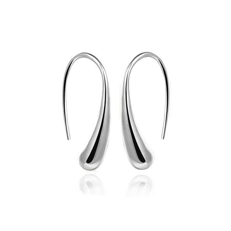 Classic Silver Plated Emma Manor 925 Sterling Silver Plated Fashion Classic Silver Thread Drop Earrings Teardrop Back Earrings For Women ()