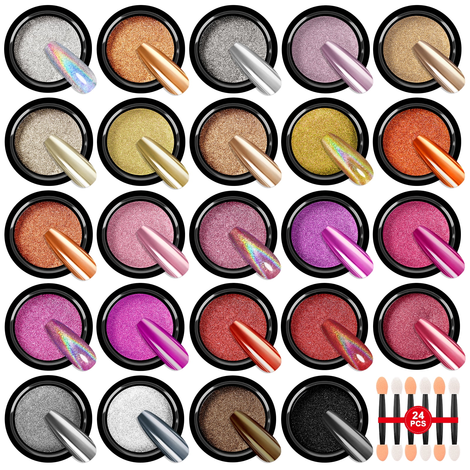 Saviland Chrome Powder for Nails 24 Colors Holographic Metallic
