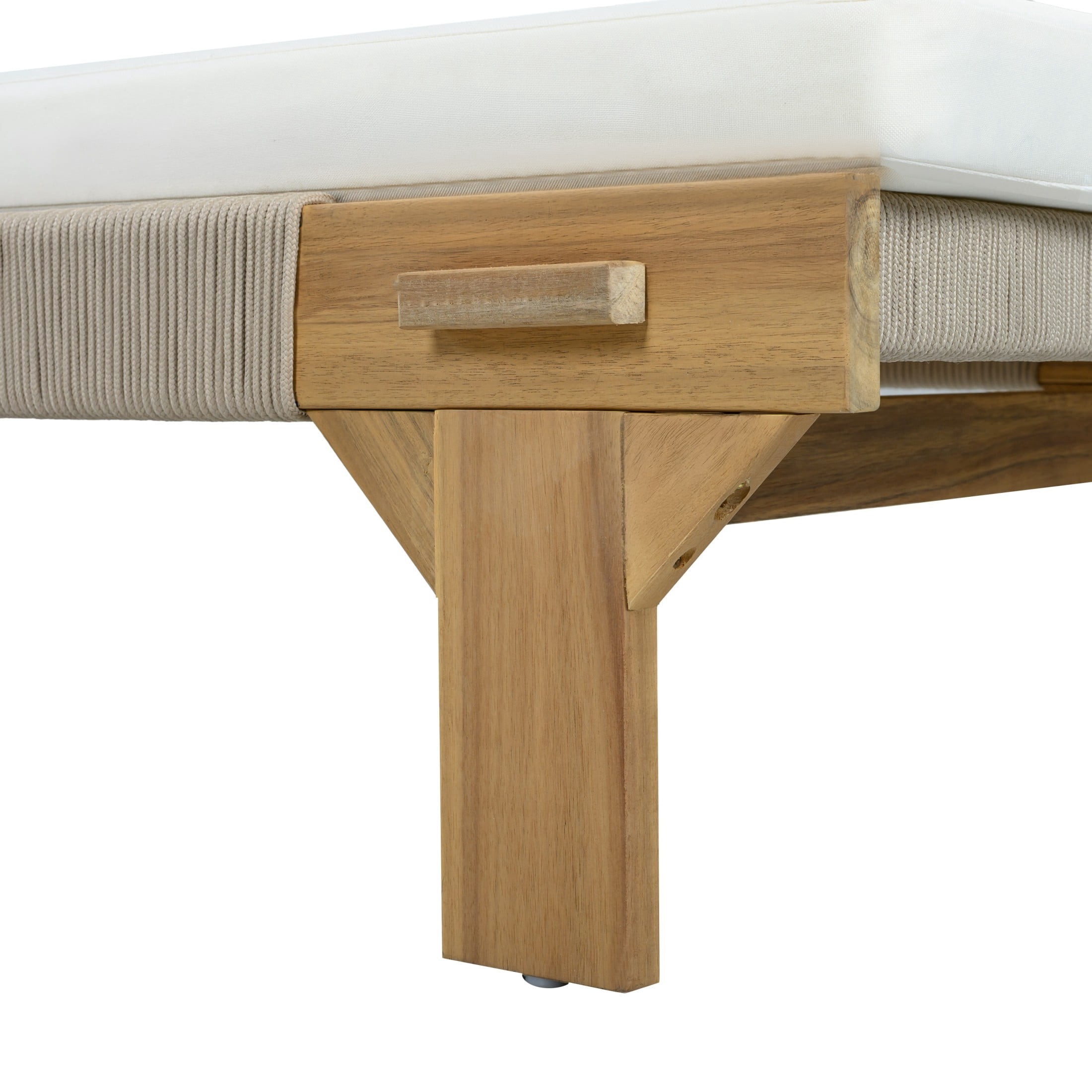 Christopher Knight Home Outdoor Acacia Wood Chaise Lounge with Rope Accents and Cushion, Light Teak+Cream, Set of 2