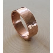 Solid Copper Hammered Band Ring - Arthritis Pain Therapy 8mm Pure Copper Ring Size: 9