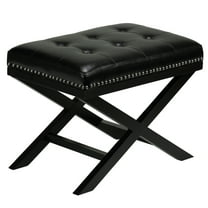 Cortesi Home Kayla Traditional X Bench Ottoman in Vinyl with Nailhead Trim, Black