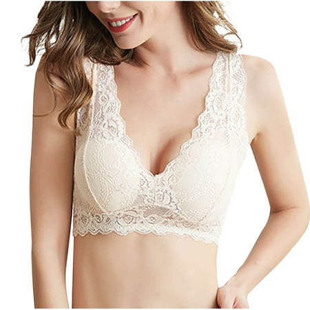Oplxuo Lace Bralette for Women Deep V Wirefree Plunge Bra Soft Padded Bralette Bra