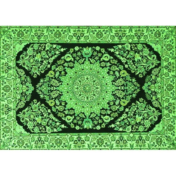 Ahgly Company Indoor Rectangle Medallion Green Traditional Area Rugs, 8' x 10'