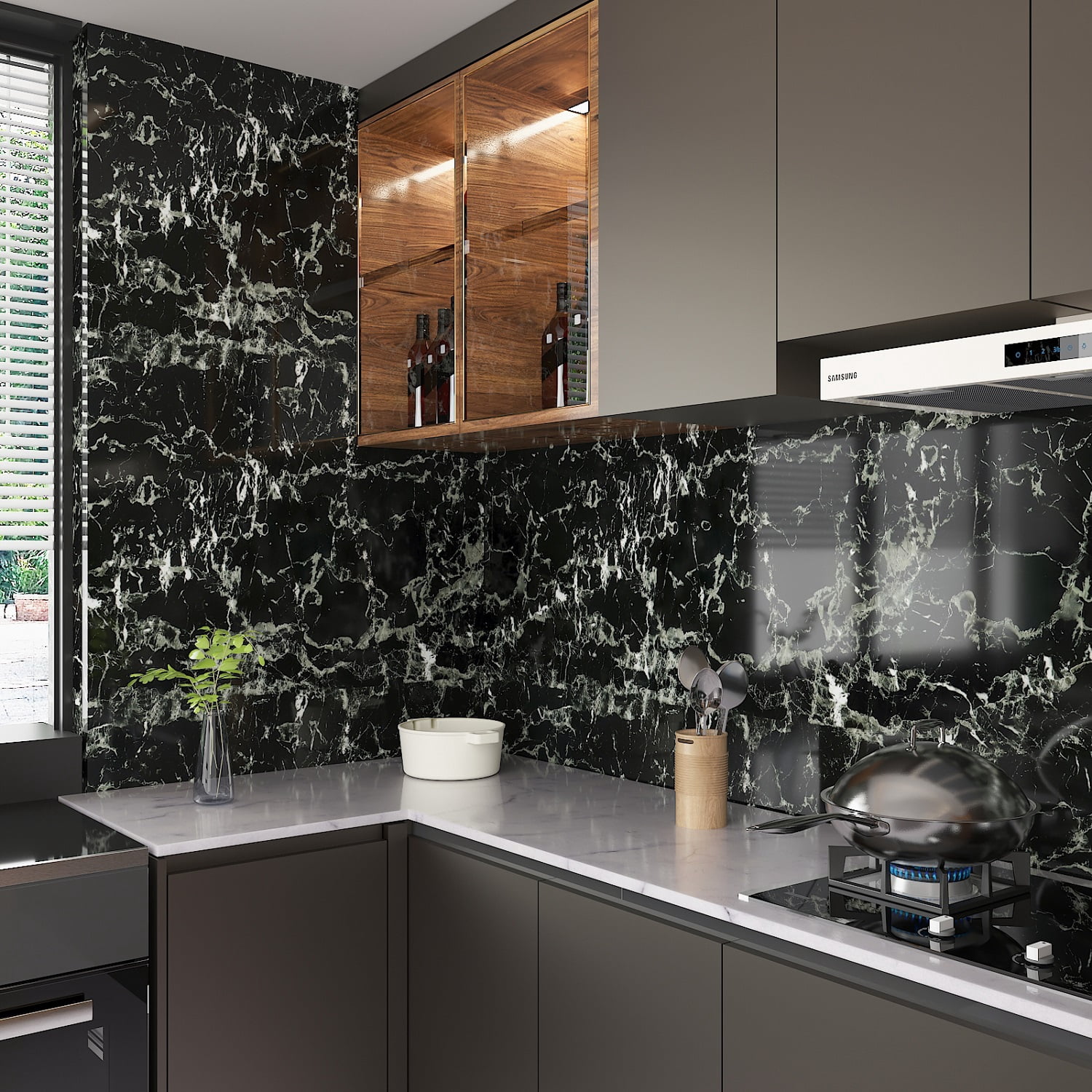 CHIHUT 17.7"x100" Black Marble Contact Paper for Countertops Waterproof Marble Wallpaper Peel and Stick Countertops for Kitchen Self Adhesive Removable Marble Vinyl Film for Bathroom Counter Top Walls