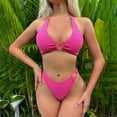 thumbnail image 2 of UTSJKR Women's Ring Linked Halter Push Up Bikini Swimsuit High Stretch Bathing Suit Swimwear Set Swimming Suit Two Piece Bikini Sets Hot Pink M, 2 of 5