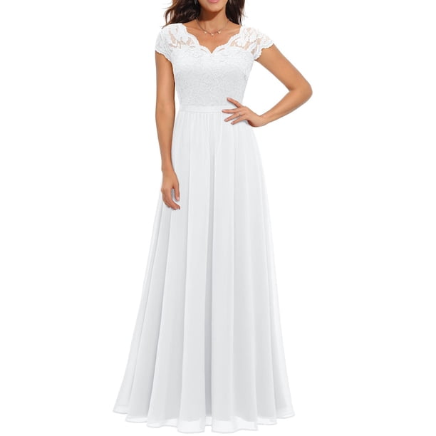 Women Elegant Maxi Long Evening Dress Solid Color Lace Patchwork Backless V Neck High Waist Dress Wedding Party BridesmaidXL Gao Jinjia LED