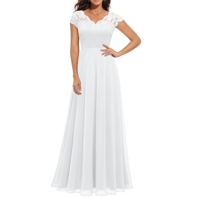 Women Elegant Maxi Long Evening Dress Solid Color Lace Patchwork Backless V Neck High Waist Dress Wedding Party BridesmaidM Gao Jinjia LED