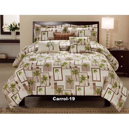Unique Home Carrol Palm Tree Sqaure Comforter 6 Piece Bed Set