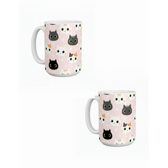 Duo de tazas de cerámica 445 ml diseño cute de gatos