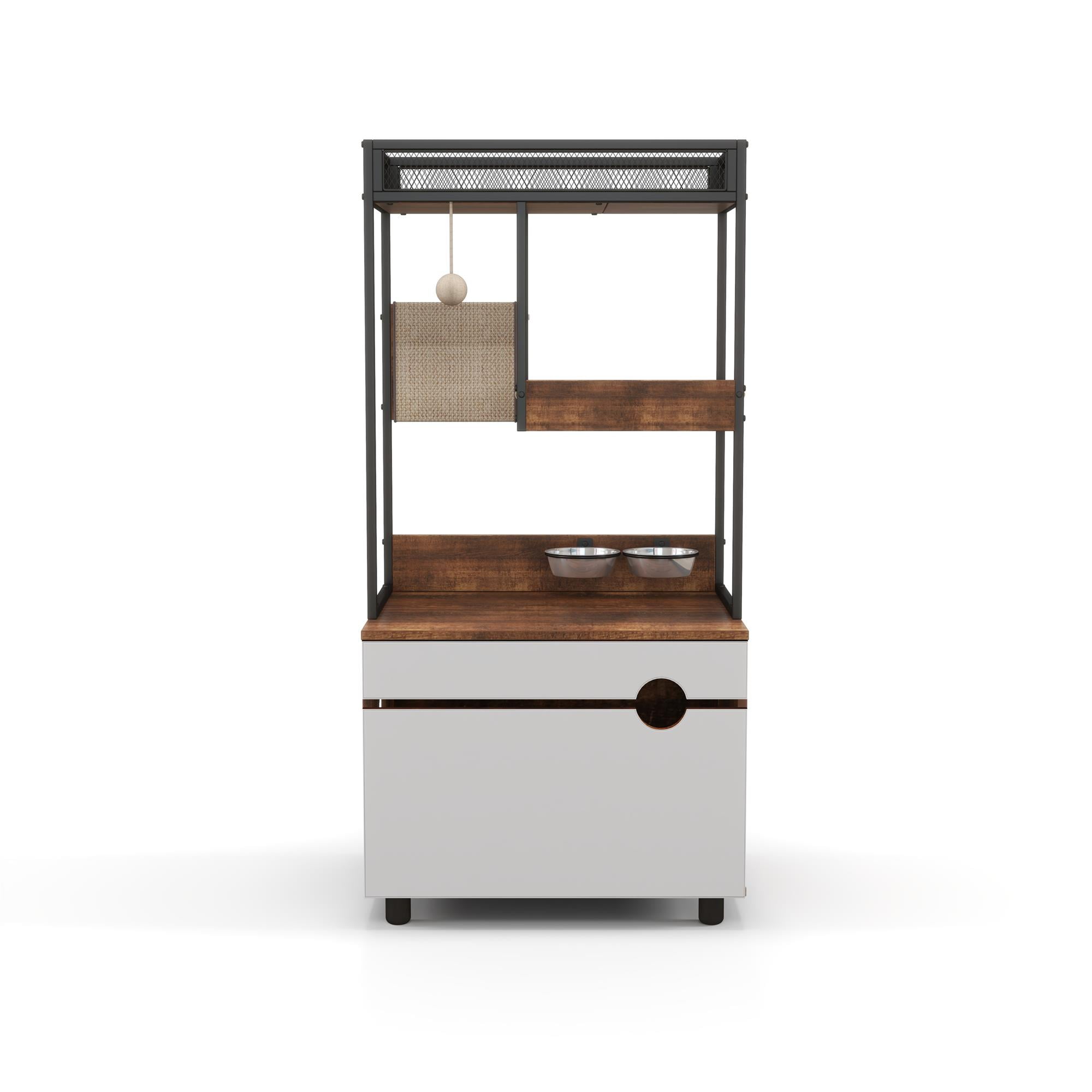Pefilos 48" Hidden Cat Litter Box Enclosure Furniture with Cat Tree Tower, Iron and Wood Structure Privacy Cat House Washroom, Brown Pefilos 48" Hidden Cat Litter Box Enclosure Furniture with Cat Tree Tower, Iron and Wood Structure Privacy Cat House Washroom, Brown