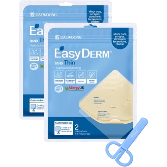 Easyderm Thin Hydrocolloid Wound Dressing, Waterproof, Latex-Free, 4 in x 4 in, 4 Count (2 Pack)
