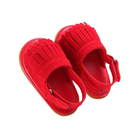 

Ymiytan Baby Girls Boys Flat Sandal Summer Crib Shoes Tassel Sandals Dress Lightweight Casual Ankle Strap First Walkers Red Cloth Upper 6-12 months