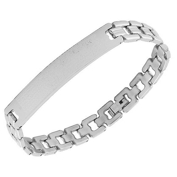 Stainless Steel Silver-Tone Religious Cross Lords Prayer Mens Chain Bracelet